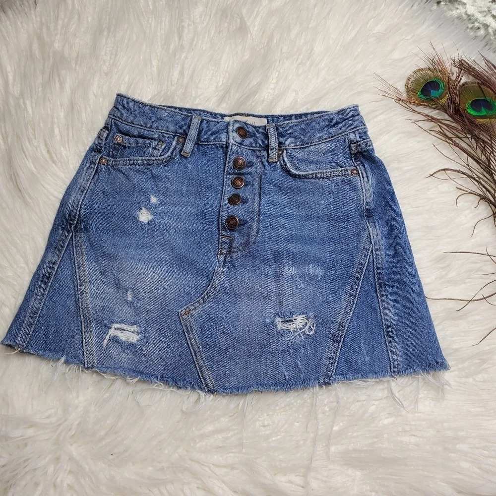 We The Free Distressed Denim Skirt